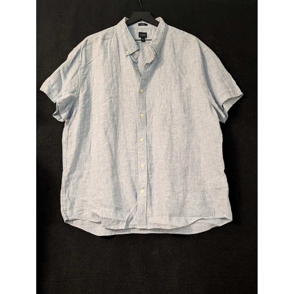 J.Crew Slim Linen Cotton Button Front Shirt XXL Blue Short Sleeve Chambray Prep